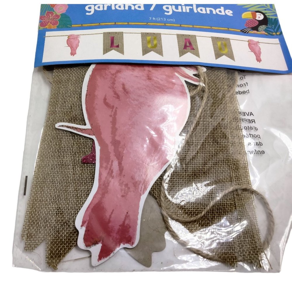 Luau Banner Pink Cockatiel Burlap Flag 7 Feet Garland Coastal Tropical Tiki